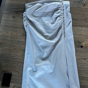 Zara Tan Linen Midi Skirt with Front Rauching/Slit Size L